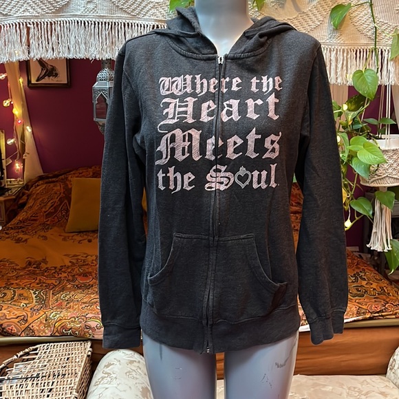 Vintage Tops Vintage Y2k Gray Pink Angel Wings House Of Blues Zip